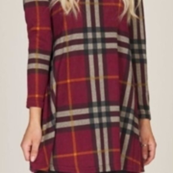 Papillon Plaid Long-Sleeve Knit Sweater Dress - Picture 3 of 5